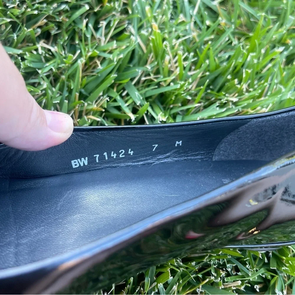 Stuart Weitzman Black Patent Wedge Pumps Silver Hardware Officecore Corporate 7